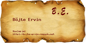 Böjte Ervin névjegykártya
